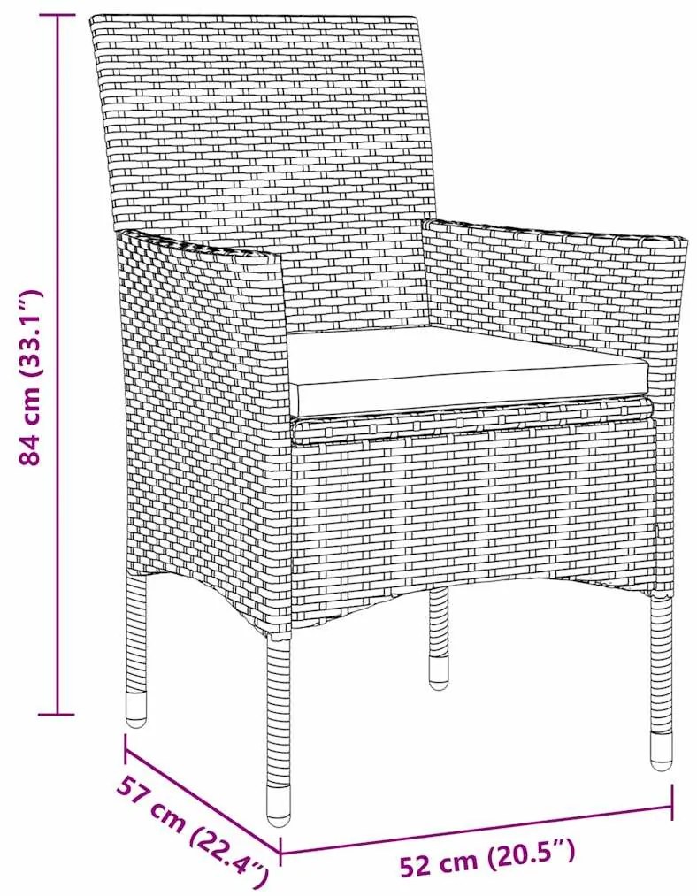 Conjunto de Jantar para Jardim de 3 Peças em Rattan Sintético Castanho