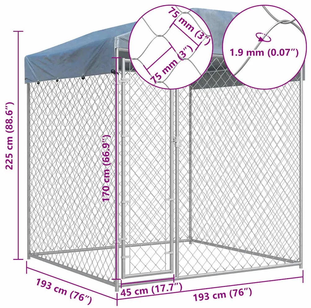 Canil de exterior com toldo 193x193x225 cm