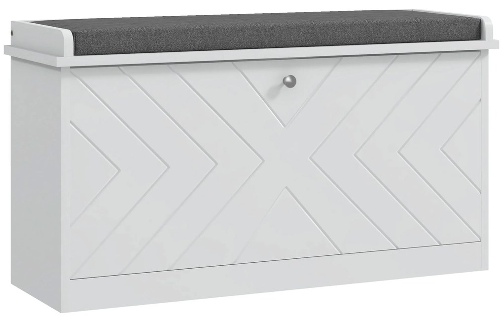 Banco Sapateira Moderno de Madeira com Prateleiras Ajustáveis e Almofada Acolchoada para 8 Pares de Sapatos 80x26x45 cm Branco