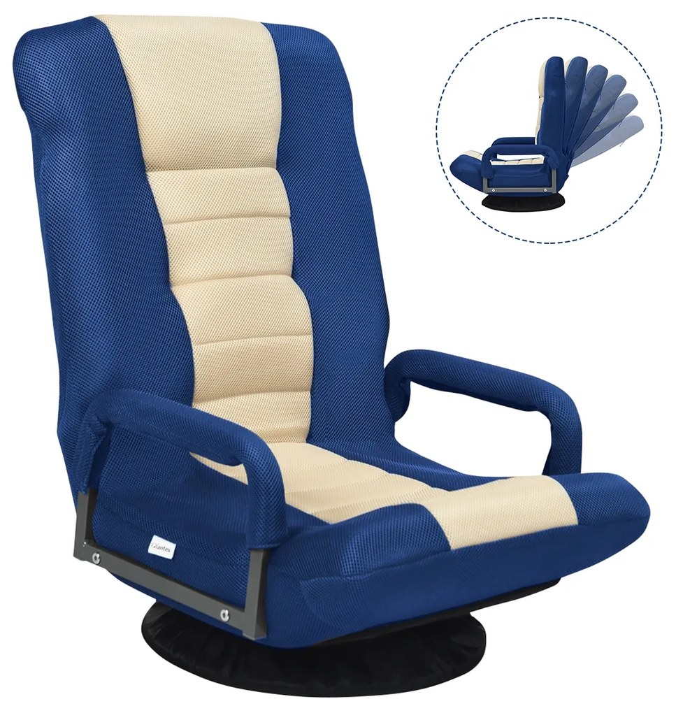Cadeira Gaming de chão ajustável em 6 posições com base giratória de 360° para leitura e relaxamento 61-87 x 55 x 75 cm Azul