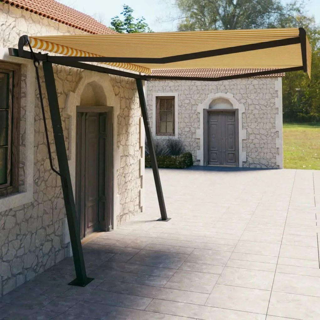 Toldo retrátil manual com postes 4x3 m amarelo e branco