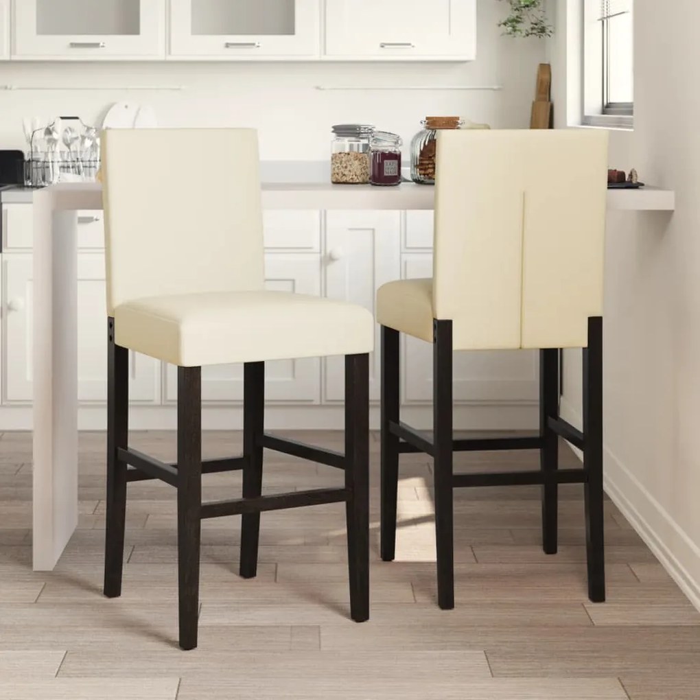 vidaXL Cadeiras de bar 2 pcs seringueira maciça e couro artificial