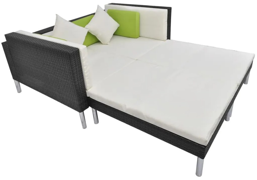 4 pcs conjunto lounge de jardim c/ almofadões vime PE preto