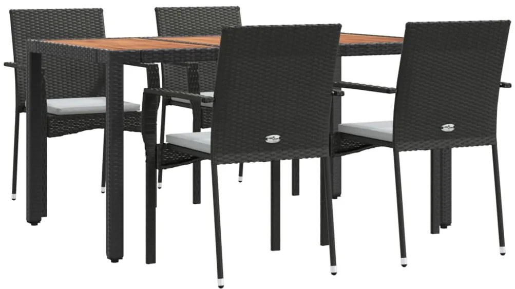 5 pcs conjunto de jantar p/ jardim c/ almofadões vime PE preto
