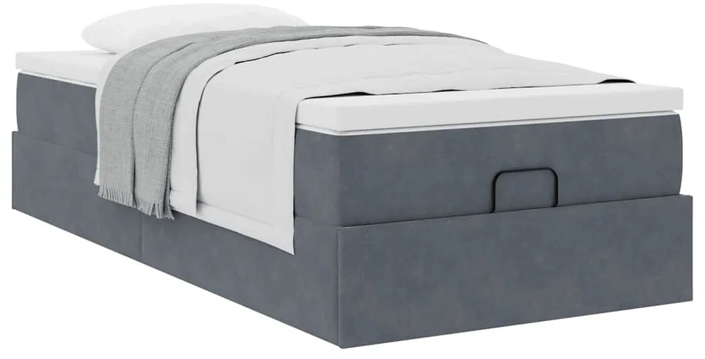 Estrutura cama otomana colchão 80x200 cm veludo cinzento escuro