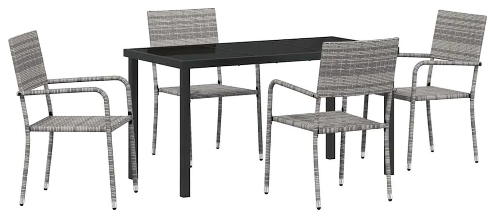Conjunto de Jantar de 5 Peças em Cinza, feito de Rattan Sintético.