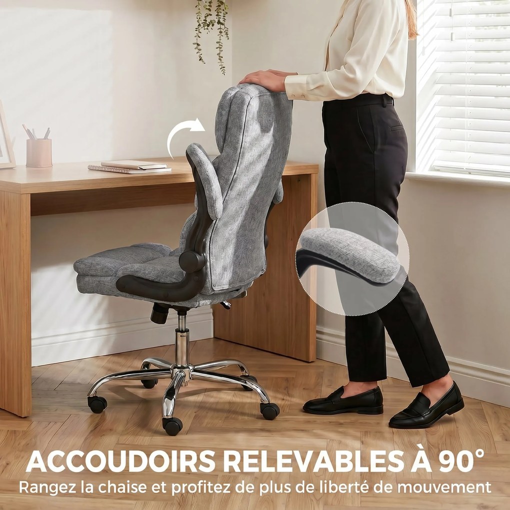 Cadeira de escritório com função de massagem e aquecimento, cadeira de escritório ergonómica com altura ajustável e função de balanço, cinzenta