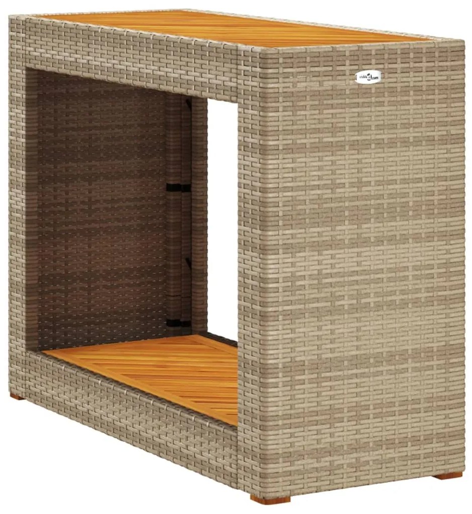 Mesa apoio jardim c/ tampo madeira 100x40x75 cm vime PE bege