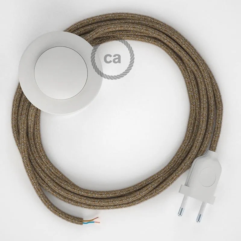 Cabo para candeeiro de chão, RS82 Castanho Algodão e Linho Natural 3 m.  Escolha a cor da ficha e do interruptor. - Branco
