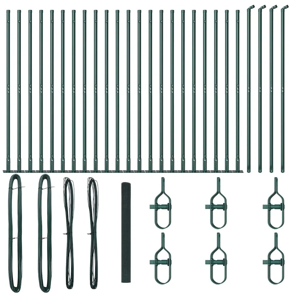 Cerca de Arame Soldado com 13 Postes Flangados Verde 1,4x50 m Aço