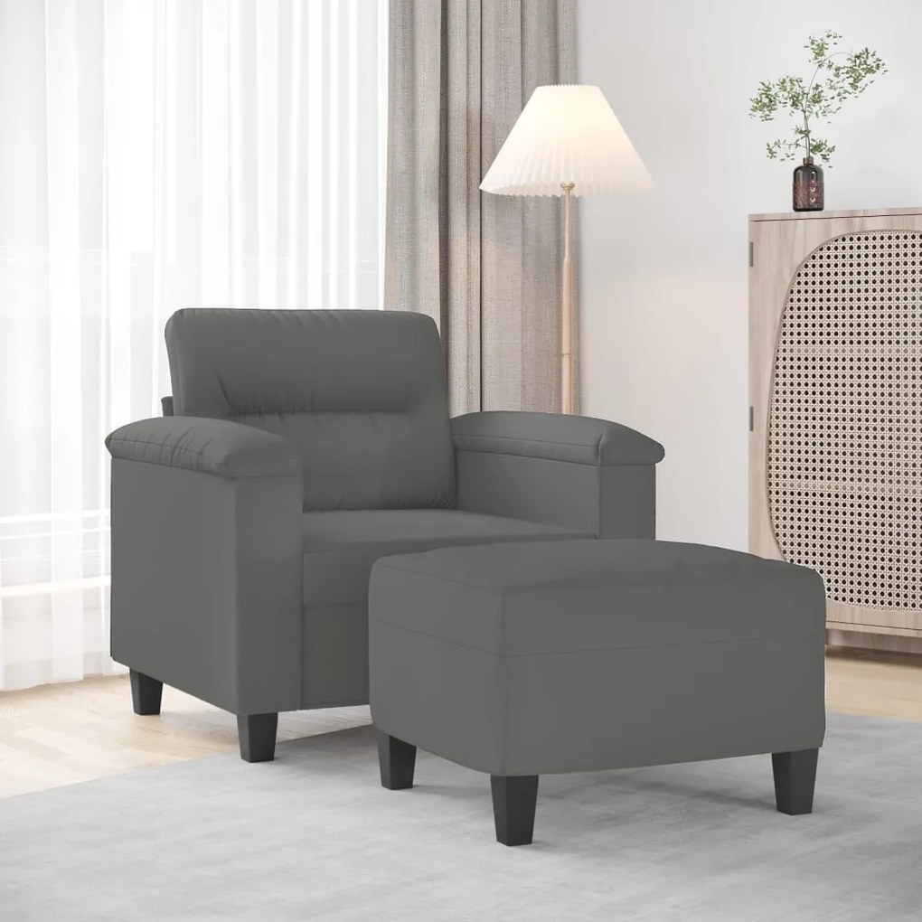 vidaXL Poltrona com apoio de pés 60 cm tecido microfibra cinza-escuro