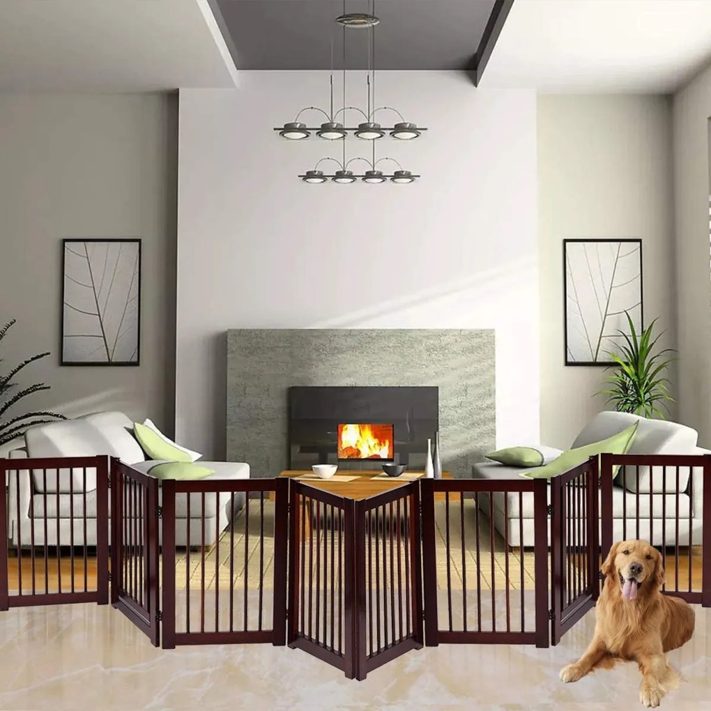 Portão de madeira dobrável para cães Barreira de segurança para cães 4 peças 203 x 76 x 1,8cm