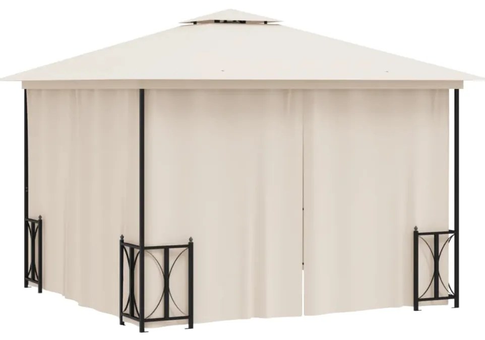 Gazebo com paredes laterais e telhado duplo 3x3 m cor creme