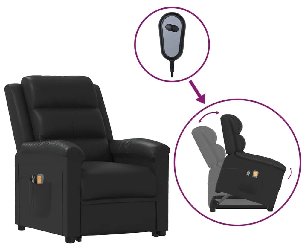 vidaXL Poltrona massagens elevatória couro artificial preto