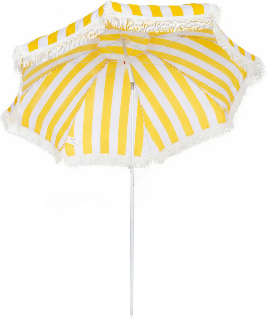 Outsunny Guarda-sol de Praia com Franjas Ø180 cm Guarda-sol Exterior Altura Ajustável Inclinação 30° Amarelo e Branco | Aosom Portugal