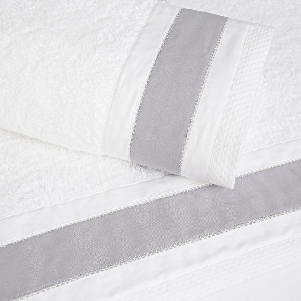 Jogo de 3 toalhas 100% algodão  600 gr./m2  - DUPLO C/ PERCAL: Branco / Cinza 1 Toalha P/ medida 100x150 cm - 50x100 cm - 30x50 cm