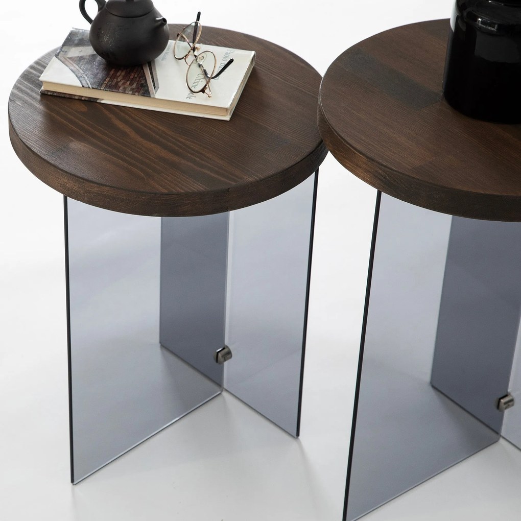 Conjunto de Mesas de Centro Serenity – Nogueira e Cinzento Escuro – 35