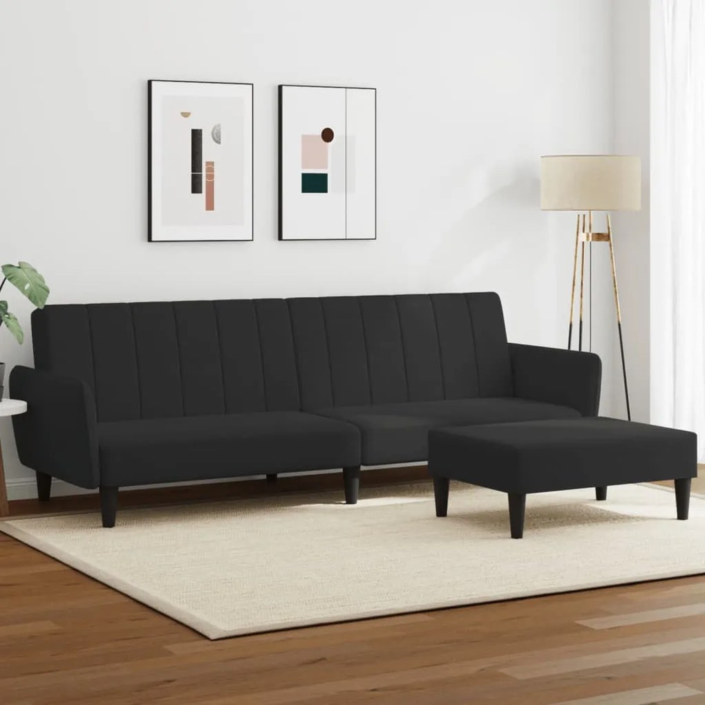 vidaXL Sofá-cama 2 lugares c/ apoio de pés veludo preto