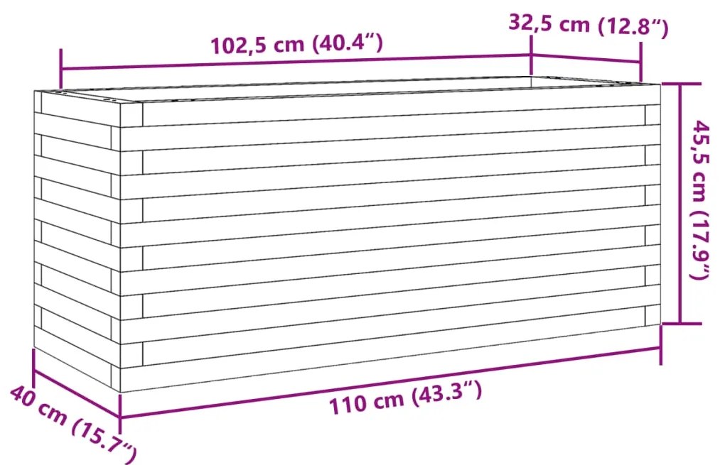 Vaso/floreira jardim 110x40x45,5 cm madeira de pinho impregnada