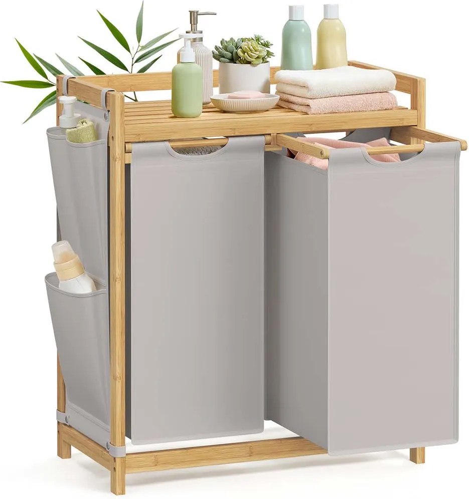 Cesto da roupa suja com 2 compartimentos 63 x 33 x 78 cm Cinzento