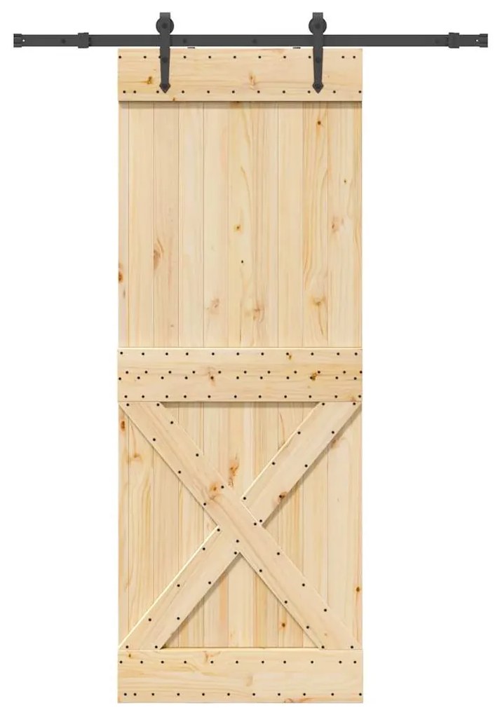 vidaXL Porta de correr com ferragens 85x210 cm madeira de pinho maciça