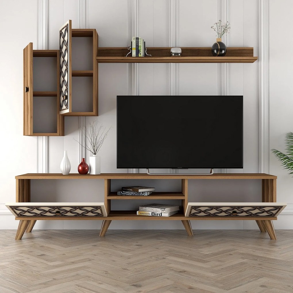 Móvel TV ClassS – Nogueira e Creme – 180x44x35 cm