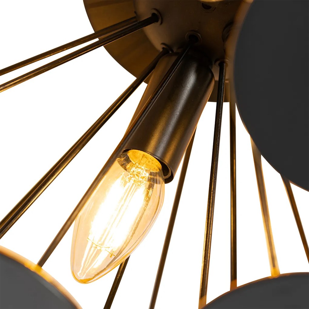 Candeeiro de Teto Design Preto com Dourado 54cm 3 Luzes - Cerchio Design