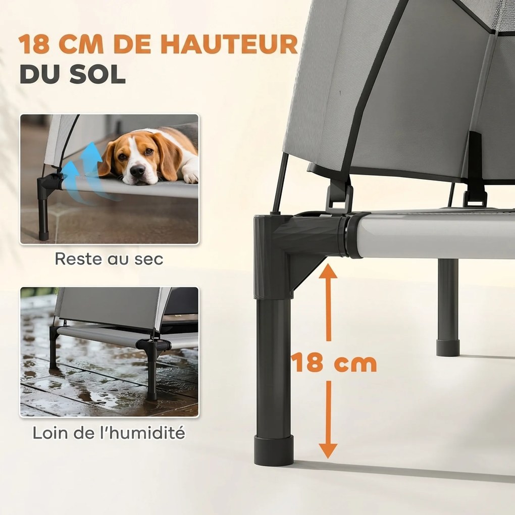 Cama Elevada para Cão com Cobertura, 76 x 61 x 70 cm, Cobertura de Três Lados, Cinzento-Claro
