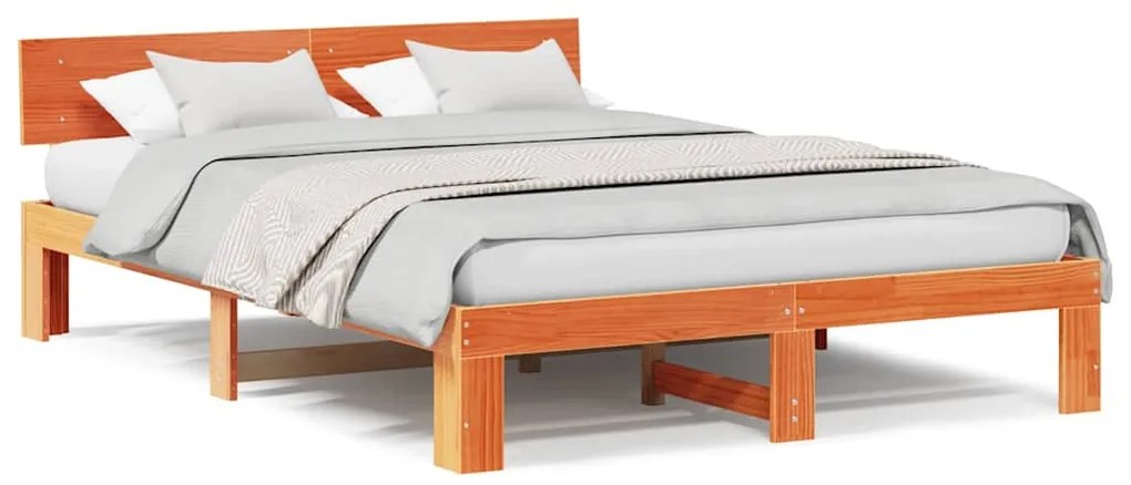 Estrado de Cama com Cabeceira Castanho 140x200 cm Madeira de Pinho Mac