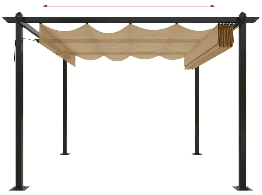 Gazebo de jardim com telhado retrátil 3x3 m cinza-acastanhado