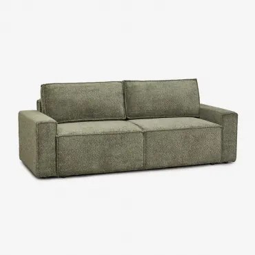 Sofá-cama De 3 Lugares Estofado Tampere Bouclé Verde Army - Sklum