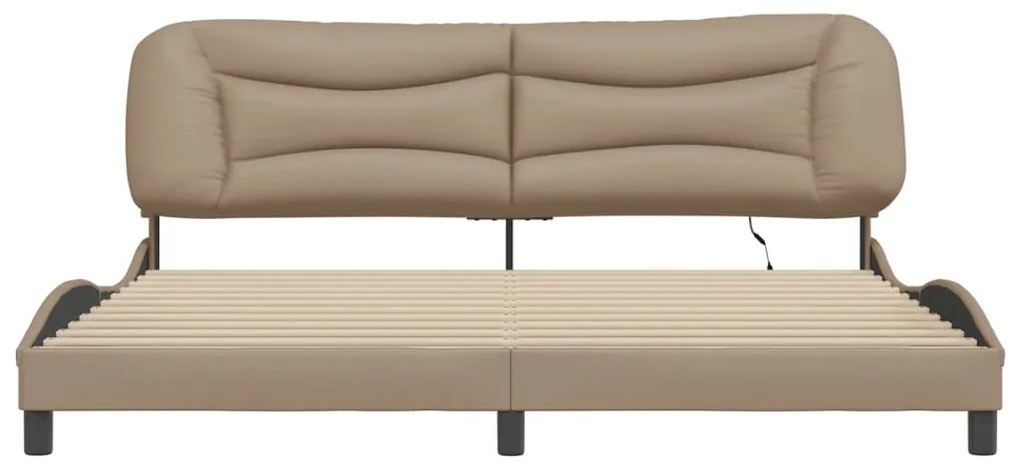 Estrutura cama c/ luzes LED 200x200 cm couro artif. cappuccino
