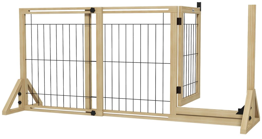 PawHut Barreira de Segurança para Cães Extensível de 2 Painéis e Pés de Apoio Triangular 112-159x44x70 cm Madeira | Aosom Portugal