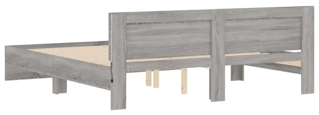 Estrutura cama c/ cabeceira/luzes LED 180x200cm cinzento sonoma