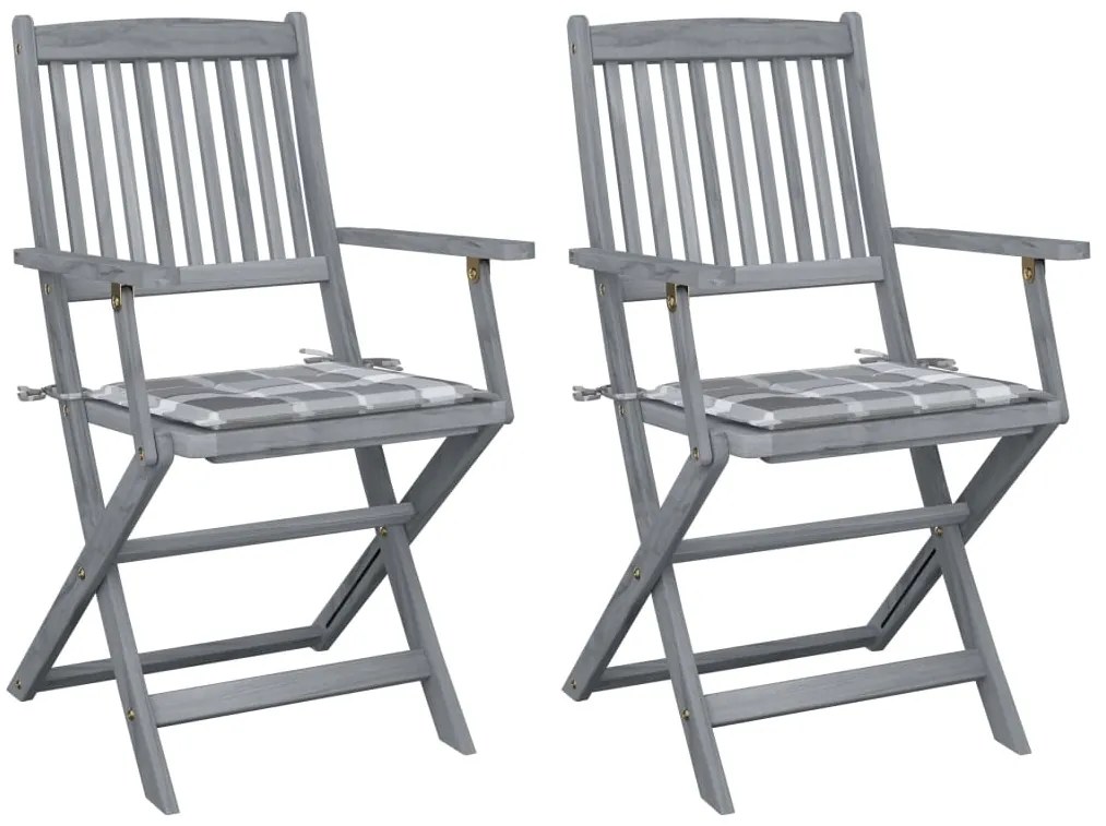 Cadeiras exterior dobráveis c/ almofadões 2 pcs acácia maciça