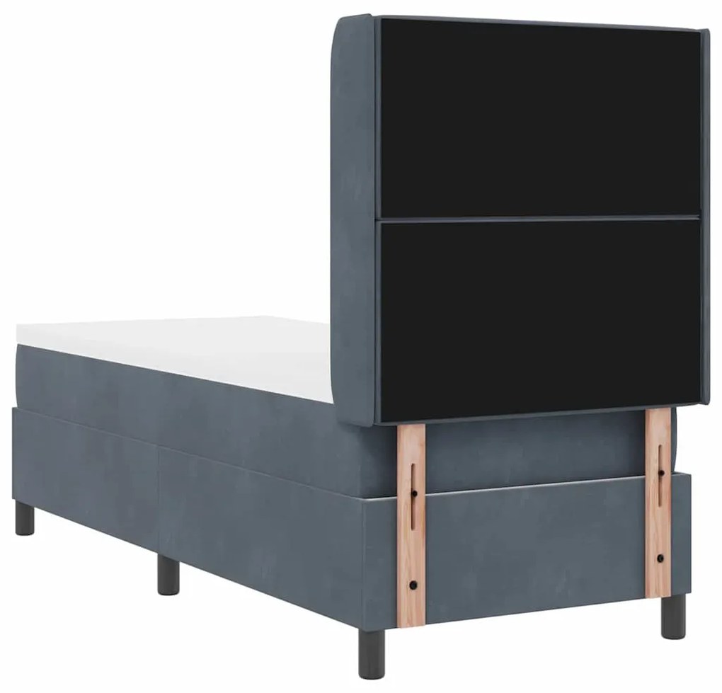 Cama Box com Colchão &amp; LED Cinza Escuro 80x200 cm Veludo
