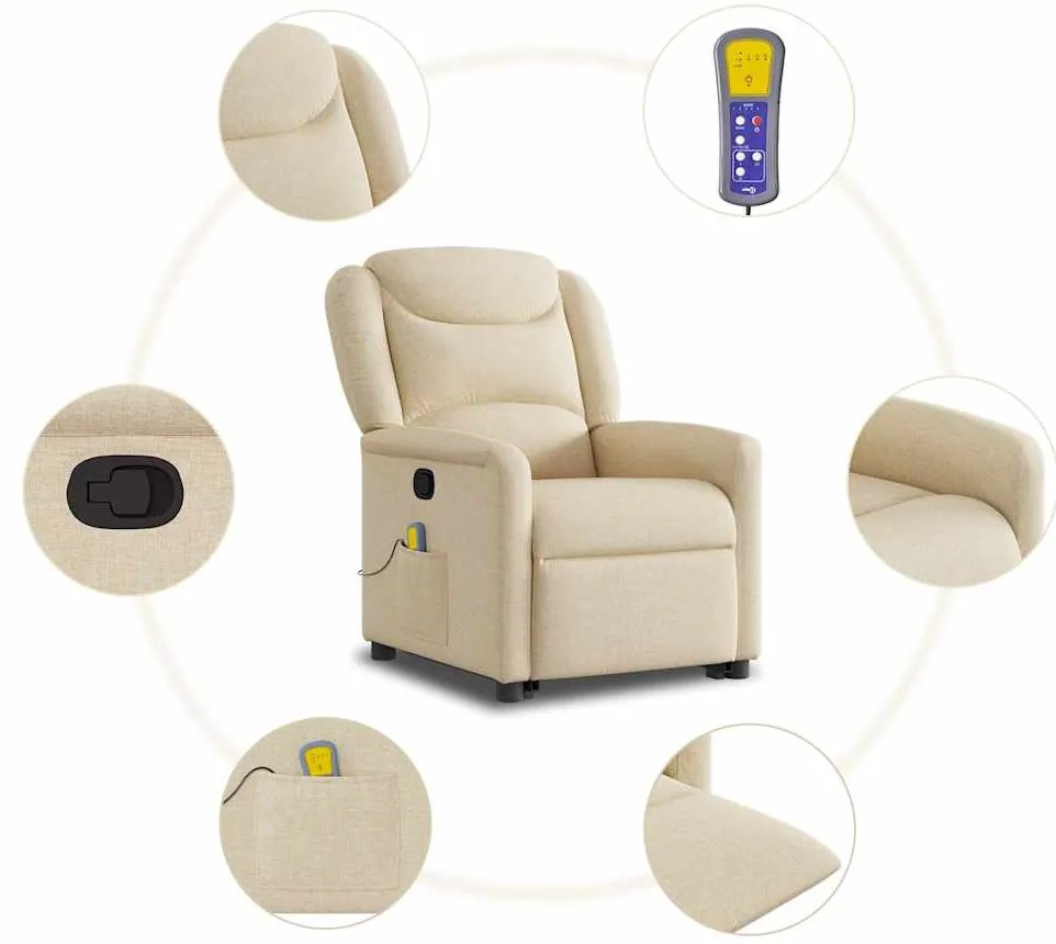 Poltrona elevatória de massagens tecido cor creme