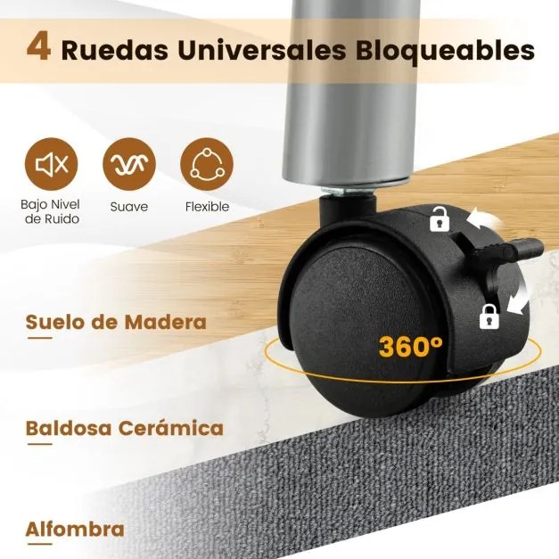 Mesa de manicure unhas portátil com lâmpada LED ajustável Coletor de pó elétrico 4 rodas bloqueáveis 90 x 43 x 73 cm Branco