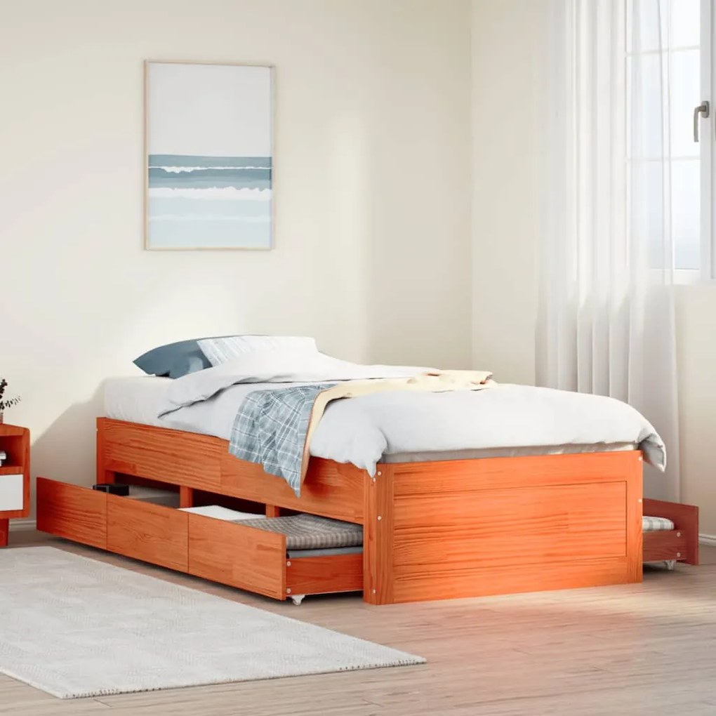 vidaXL Cama sem colchão com gavetas madeira pinho maciça castanho-mel
