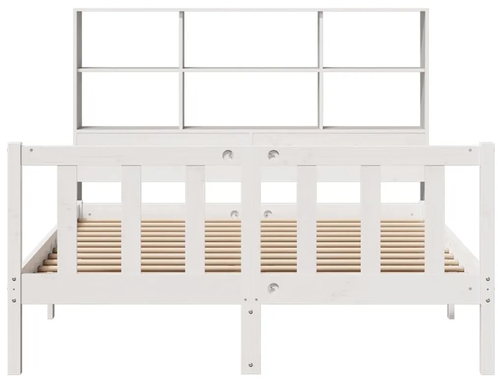 Cama com estante sem colchão 140x190 cm pinho maciço branco