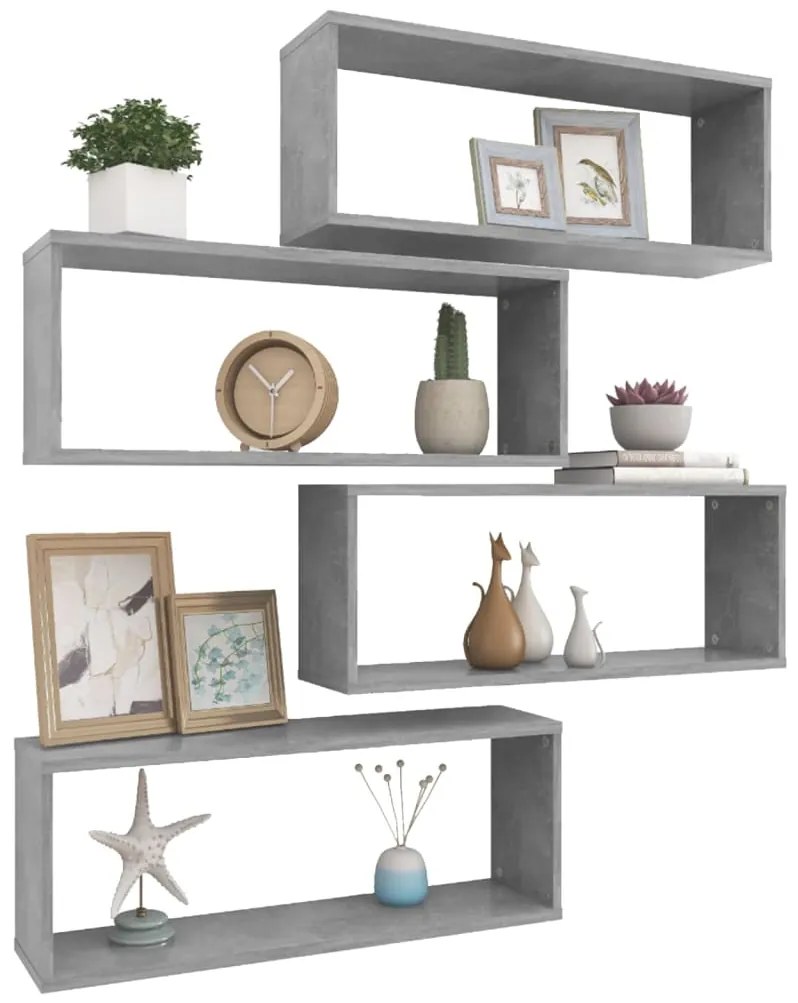 Prateleiras parede forma de cubo 4 pcs 60x15x23cm cinza cimento