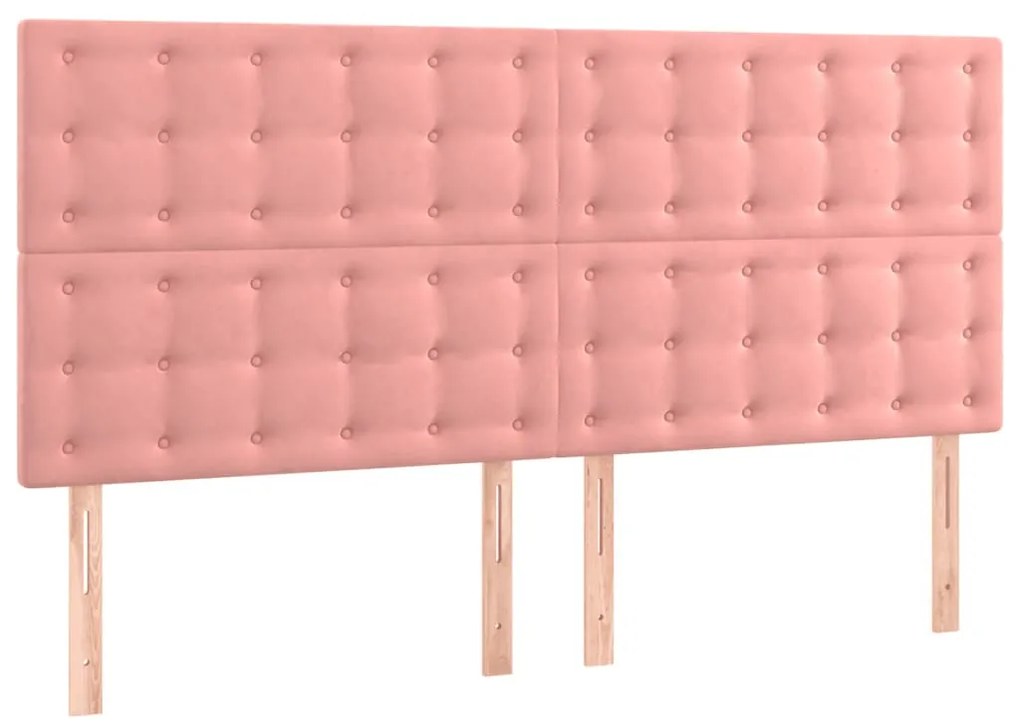 Cabeceira de cama c/ luzes LED veludo 180x5x118/128 cm rosa