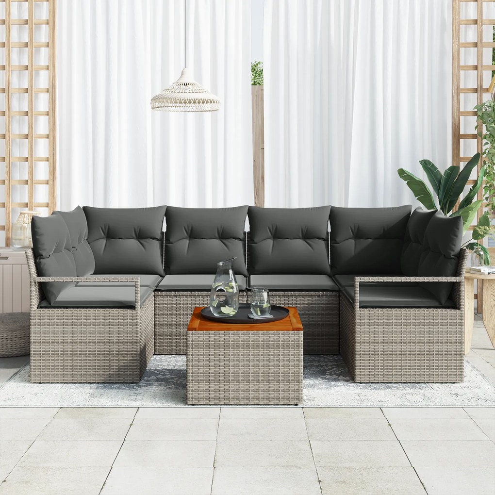Conjunto de Sofá de Jardim vidaXL de 7 Peças com Almofadas Cinza Vime