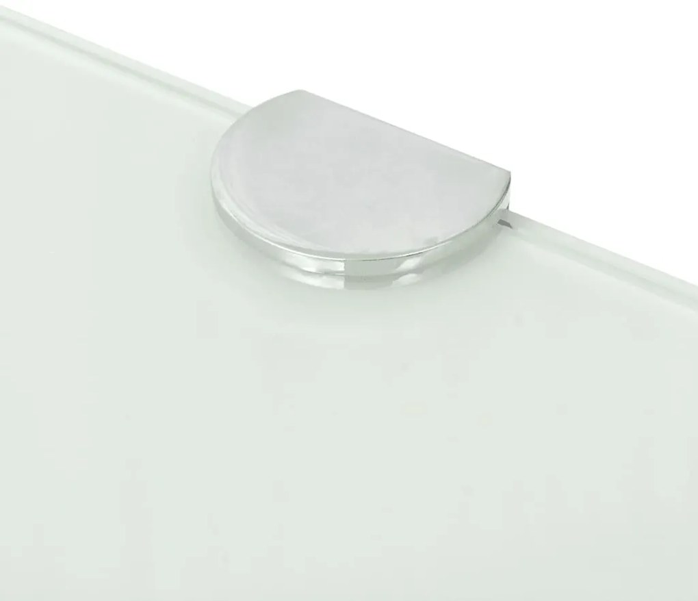 Prateleira canto, suportes cromados, vidro branco 25x25cm