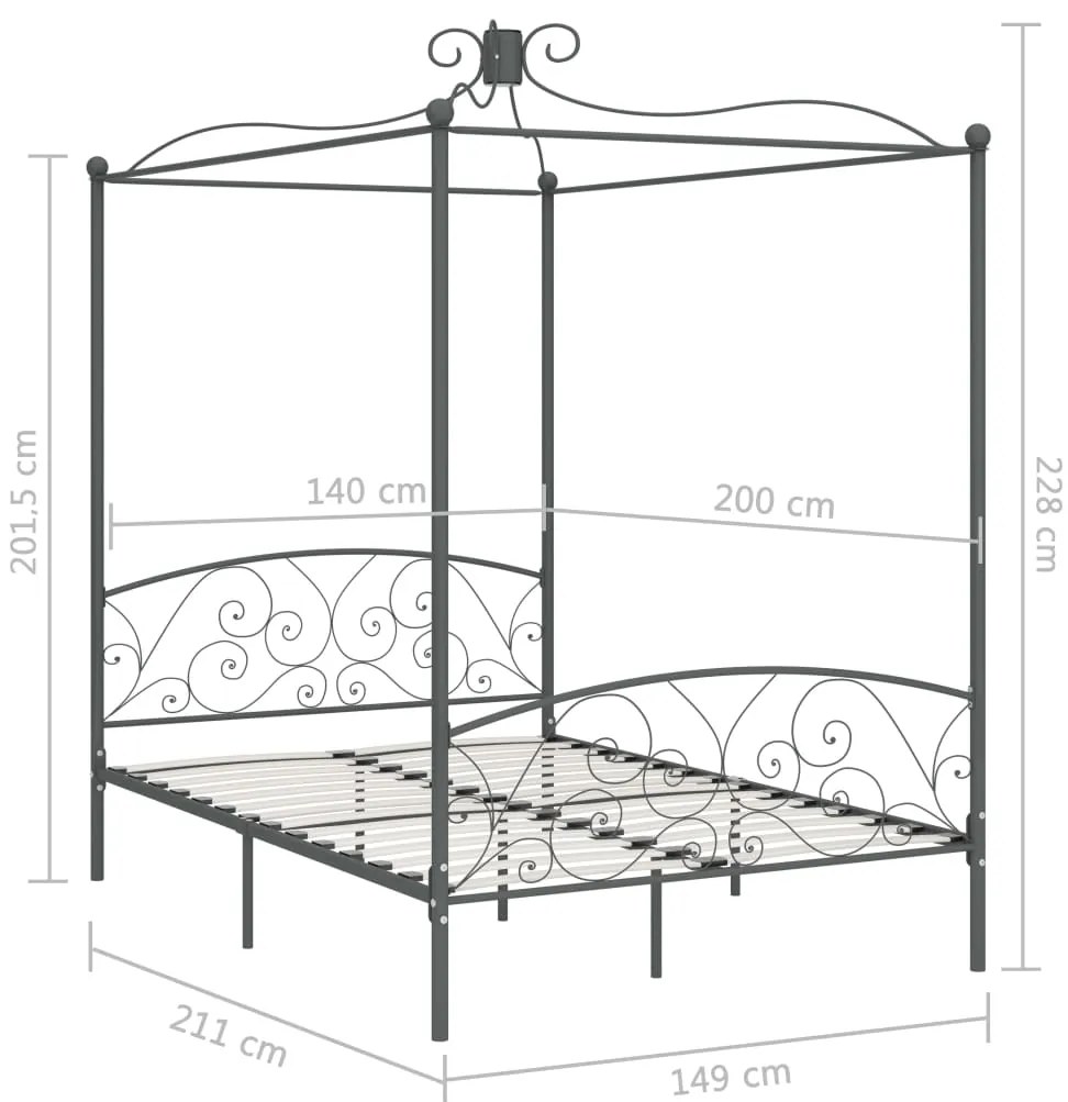 Estrutura de cama com dossel 140x200 cm metal cinzento
