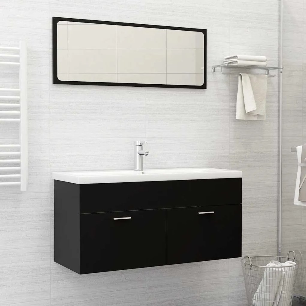vidaXL 2 pcs conjunto de móveis de casa de banho contraplacado preto