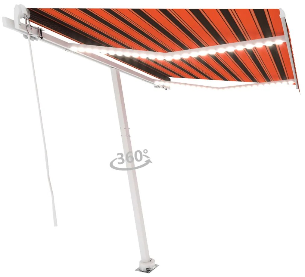 Toldo retrátil manual com LED 350x250 cm laranja e castanho