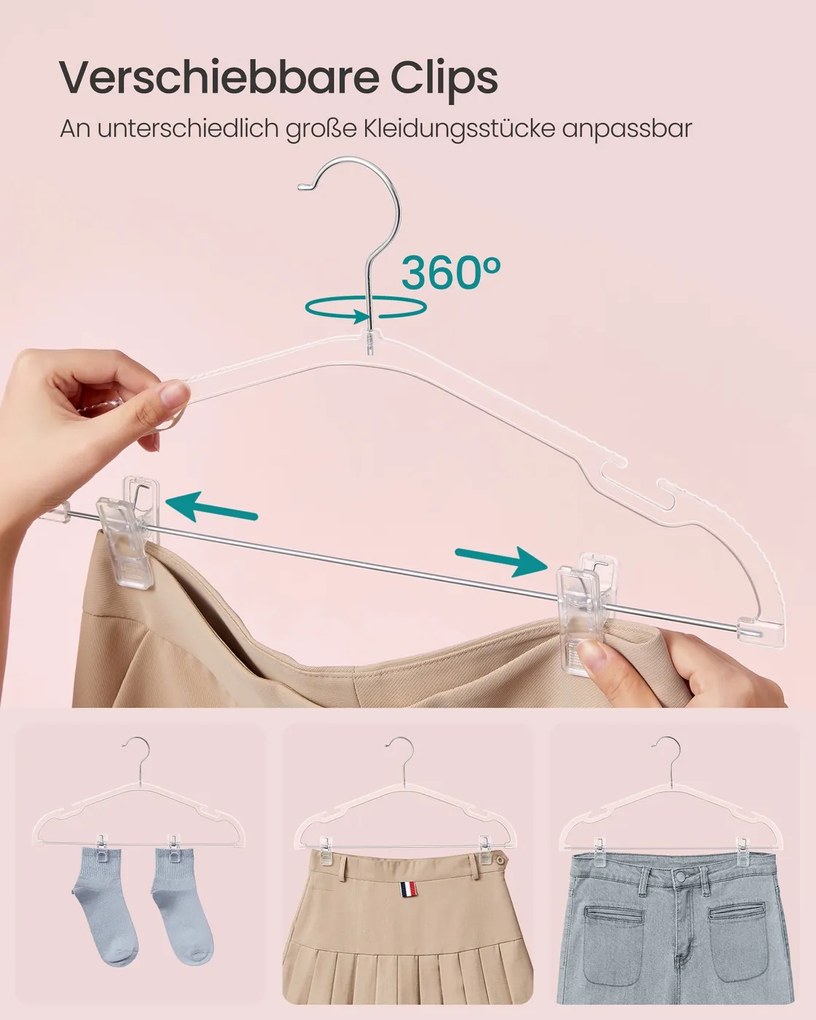 Conjunto 30 cabides para calças 40,6 x 22,5 cm com ganchos giratórios transparentes