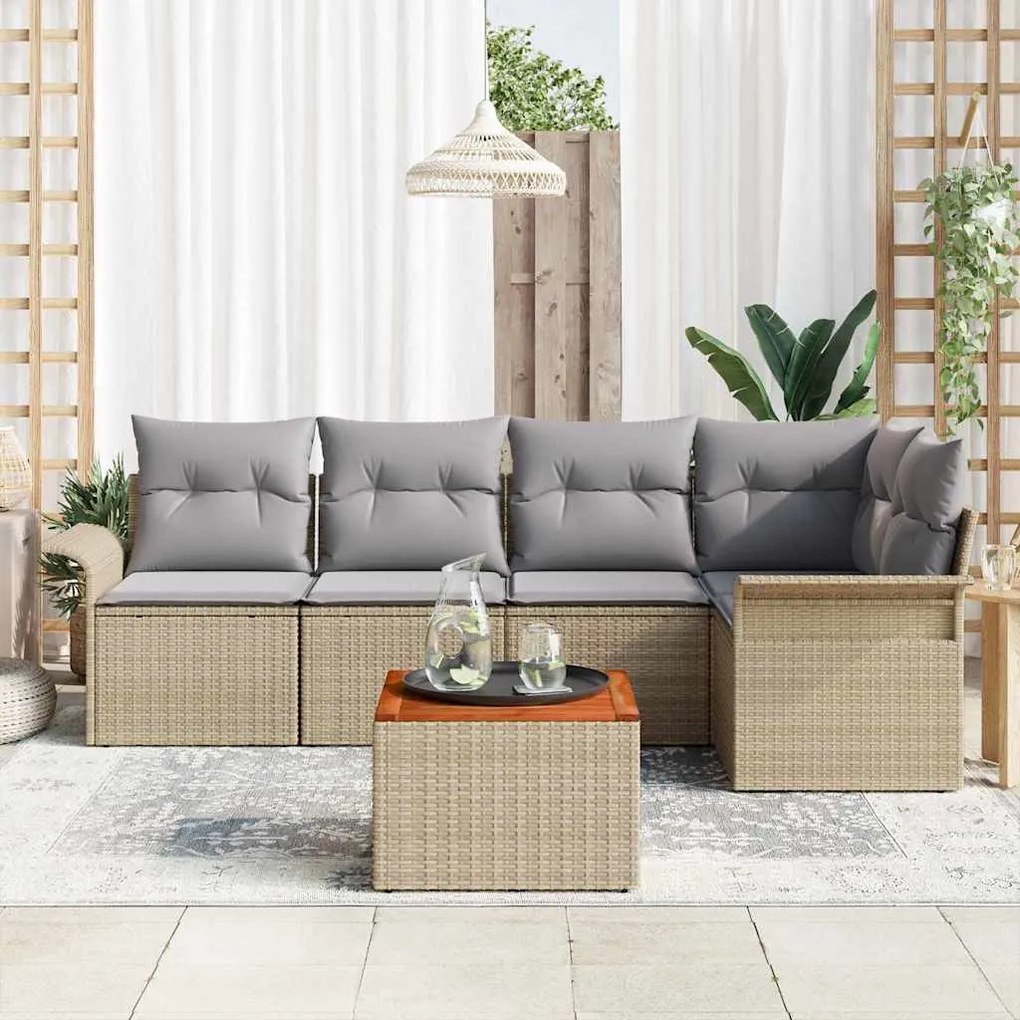 Conjunto de sofá de jardim com 6 peças da , almofadas beje em rattan s