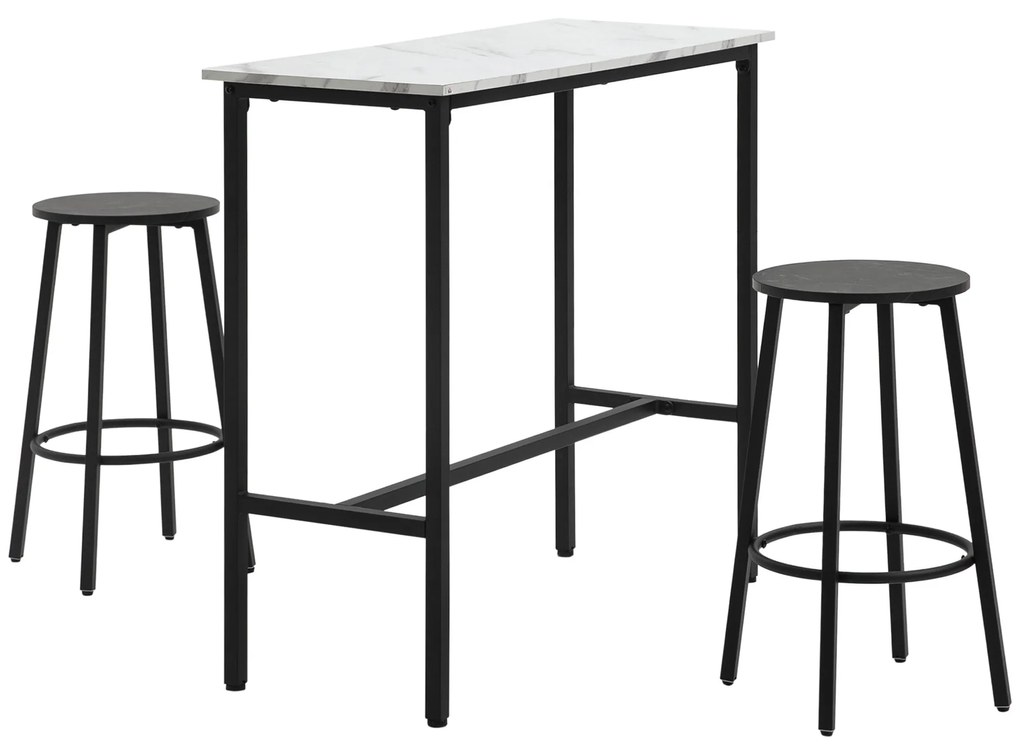HOMCOM Conjunto de Mesa Alta com 2 Bancos Redondos com Estrutura de Aço Estilo Moderno para Cozinha Sala de Estar Branco e Preto
